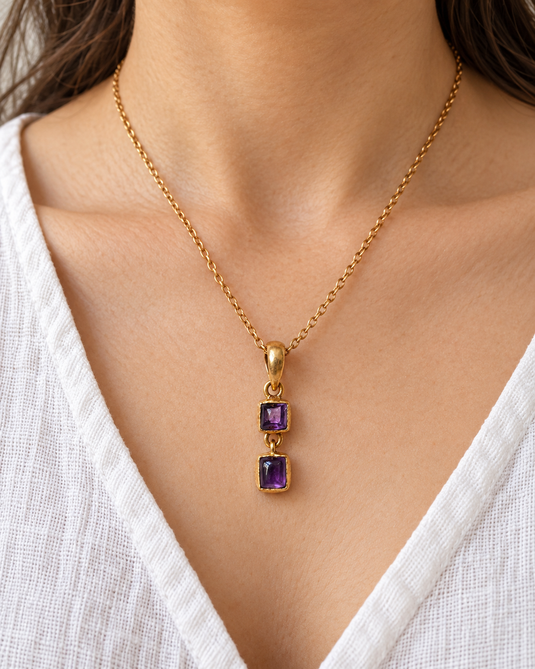 Handmade Two-Stone Amethyst Panchadhatu Necklace