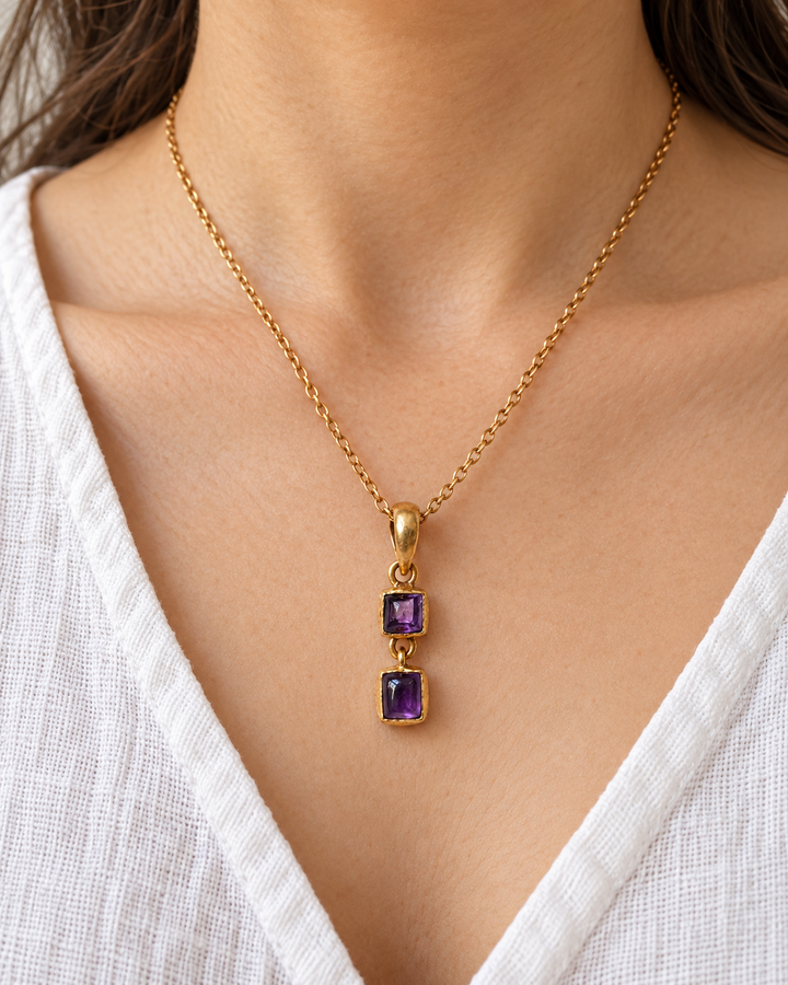 Handmade Two-Stone Amethyst Panchadhatu Necklace