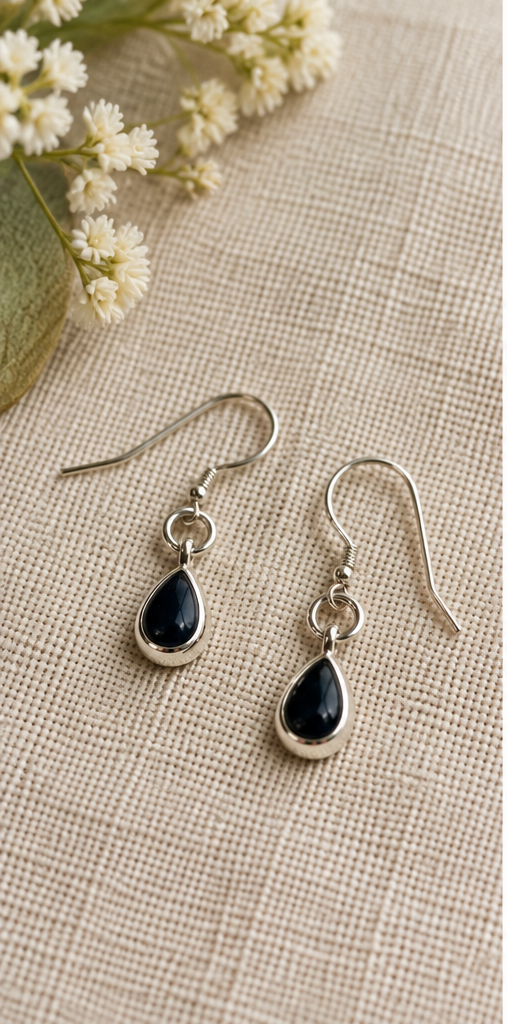 Black Onyx Teardrop Sterling Silver Earrings
