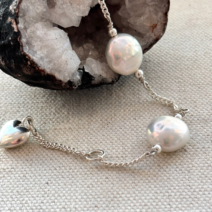 Baroque Pearl Sterling Silver Bracelet with Heart Charm