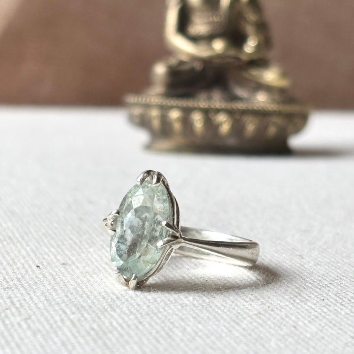Natural Aquamarine Sterling Silver Ring – Size P