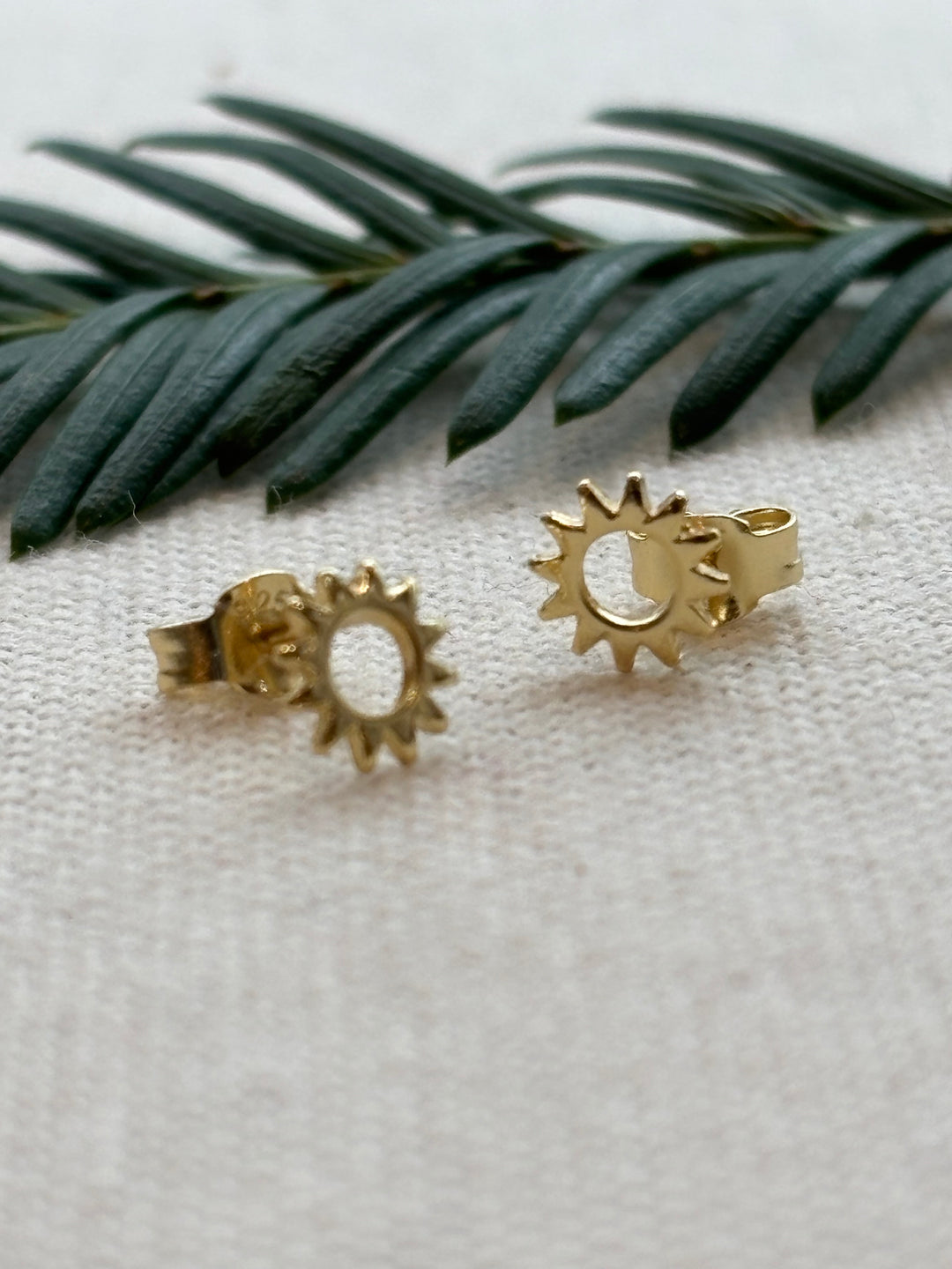 Gold plated sterling silver sun stud earrings