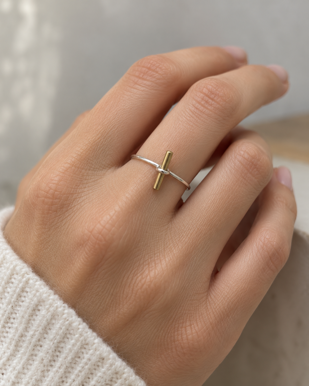 Handmade Sterling Silver and Brass Bar Ring