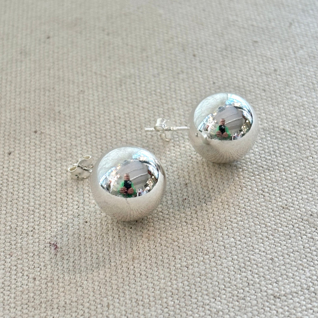 Large Silver Ball Stud Earrings 12 mm
