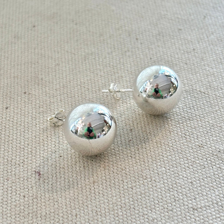 Large Silver Ball Stud Earrings 12 mm
