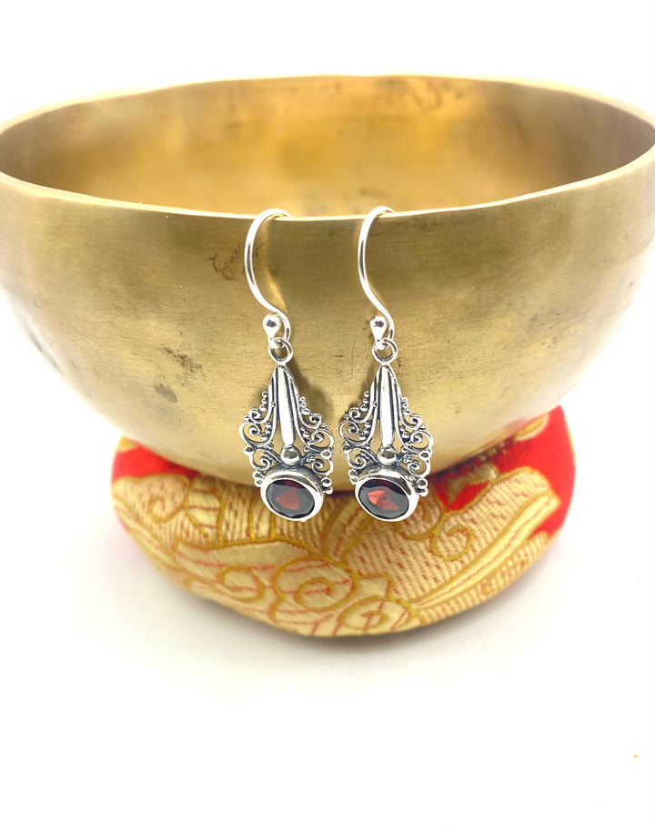 Ornate Earrings with Garnet
