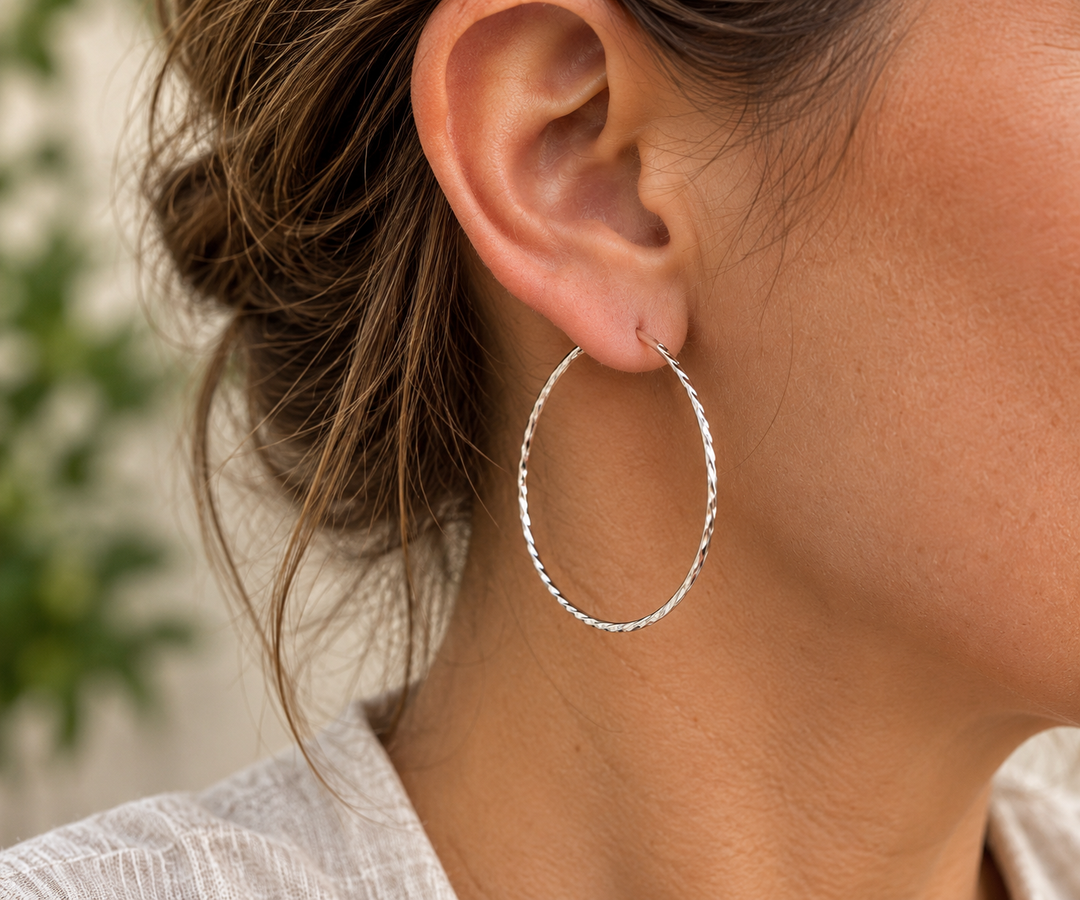 Sterling Silver Twisted Hoop Earrings – 5cm