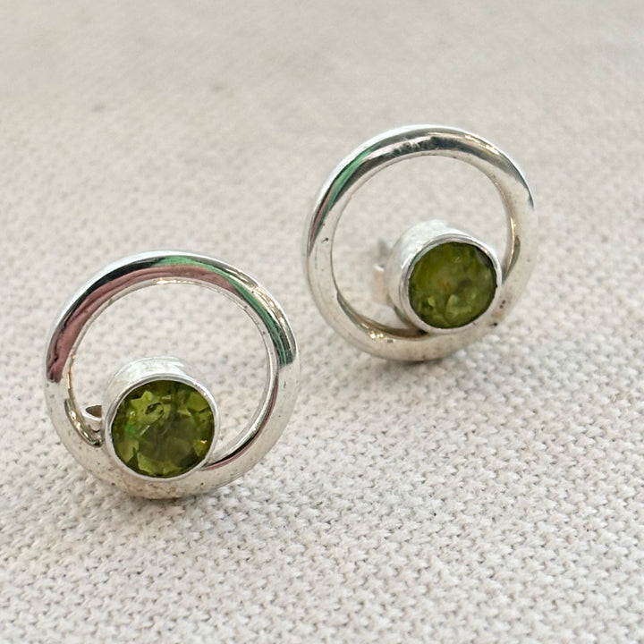 Peridot Spiral Silver Stud Earrings 12mm