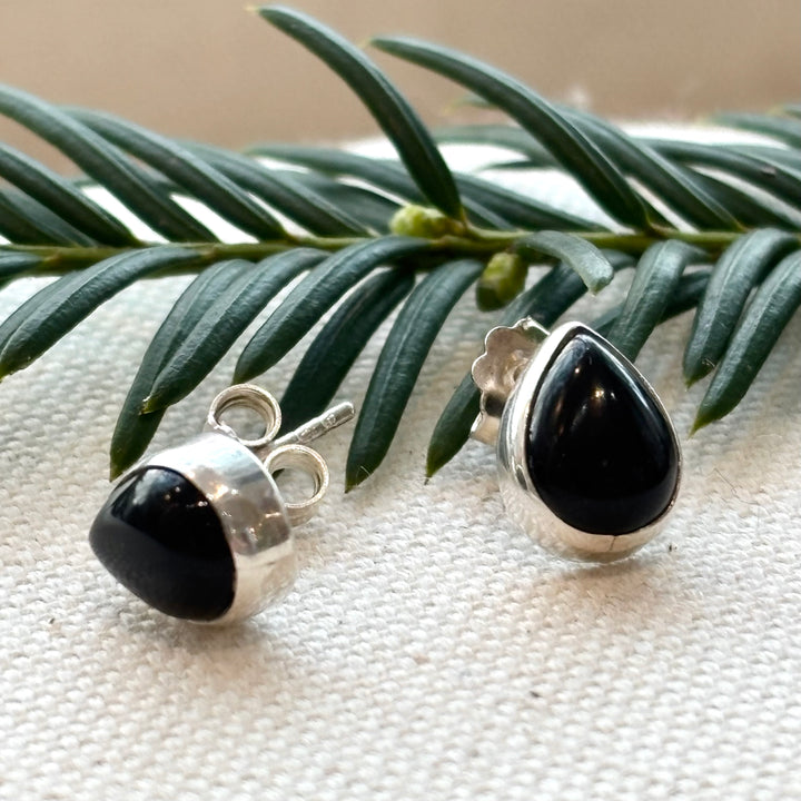 Sterling Silver Black Onyx Teardrop Stud Earrings