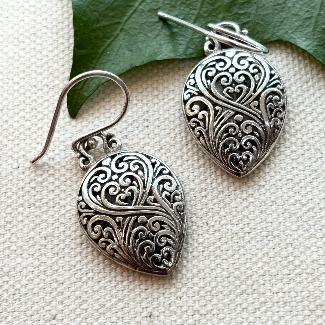 Sterling Silver Filigree Heart Earrings