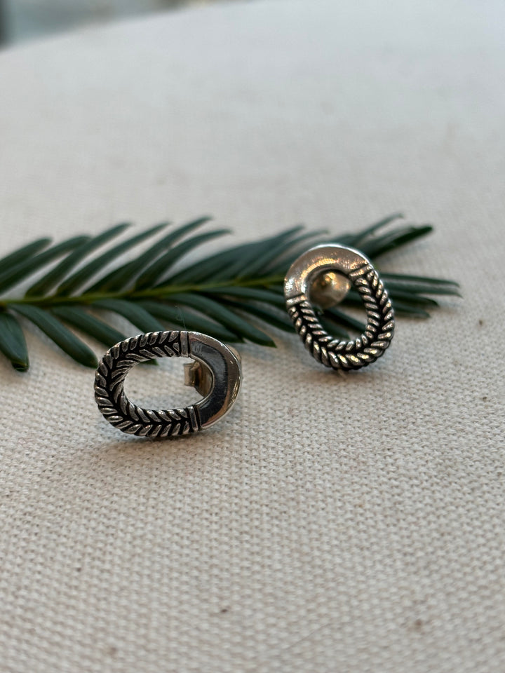Sterling Silver Rope Oval Stud Earrings