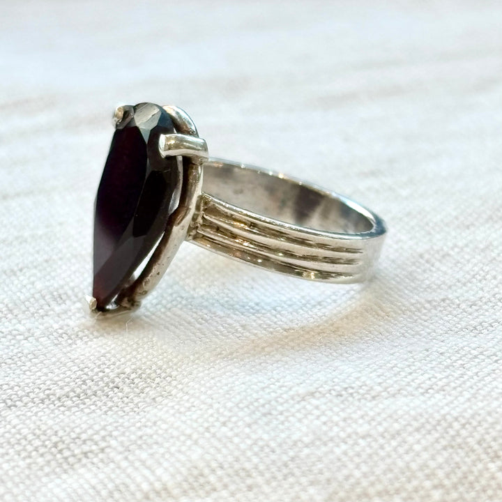 Deep Red Garnet Pear Ring – Size L