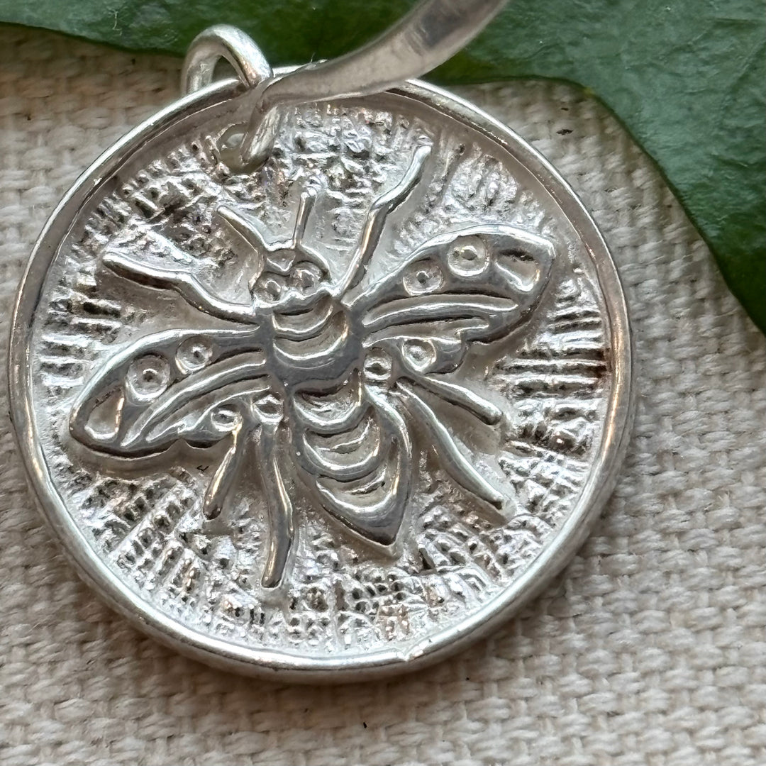 Sterling Silver Bee Coin Hoop Earrings