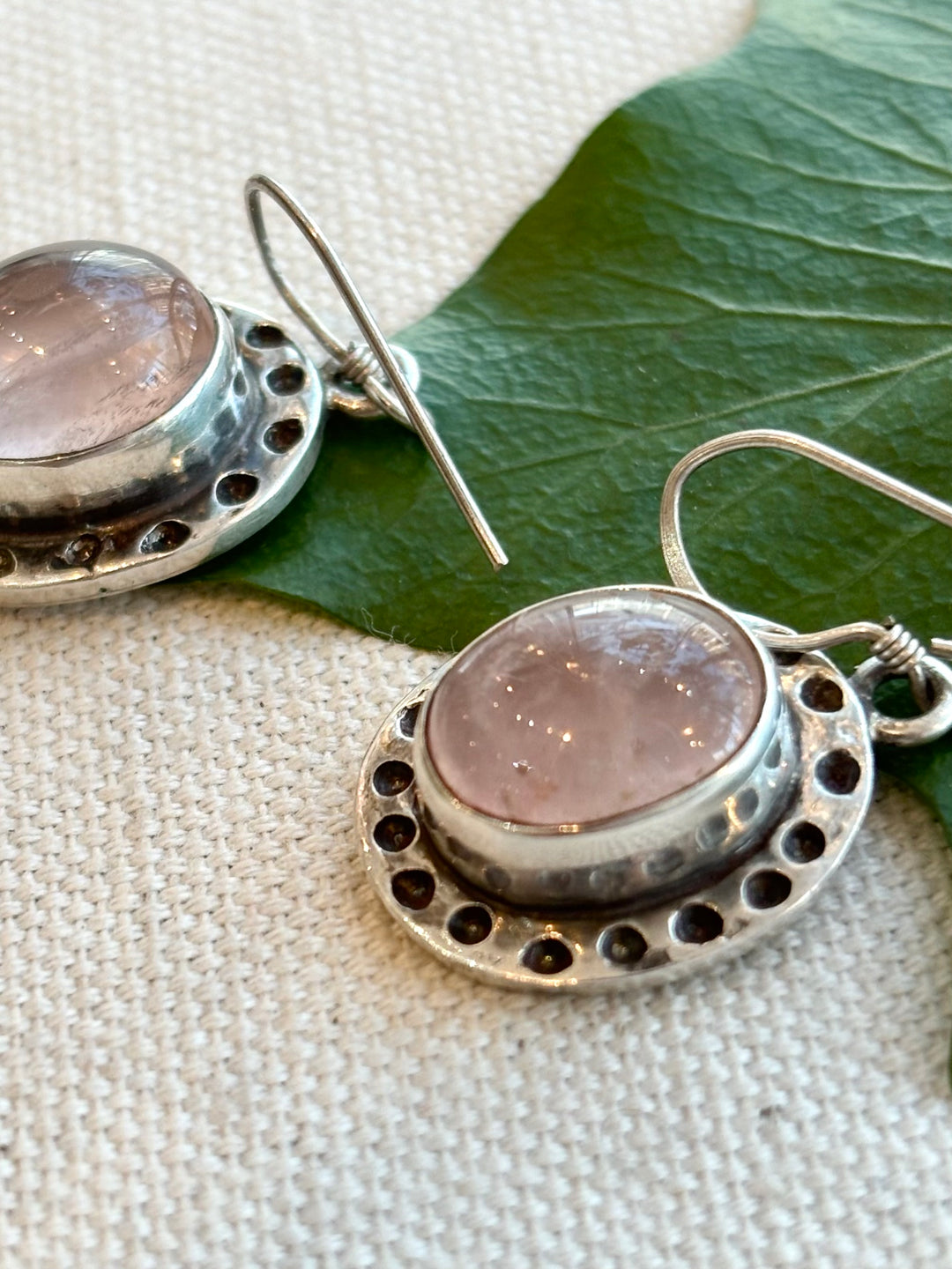 Sterling Silver Rose Quartz Rustic Drop Earrings