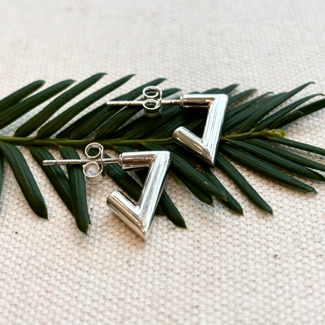 Sterling Silver V Shape Stud Earrings