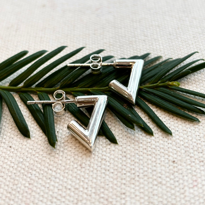 Sterling Silver V Shape Stud Earrings