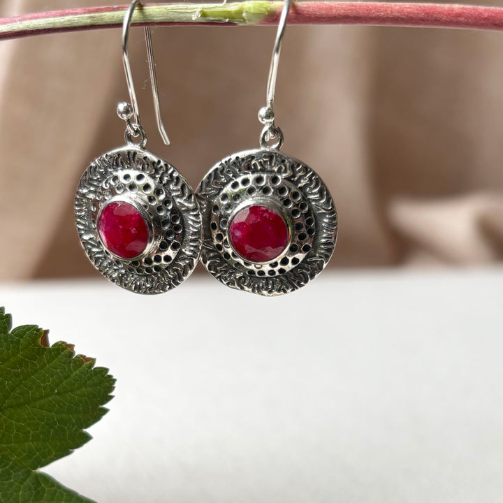 Ruby Sterling Silver Drop Earrings