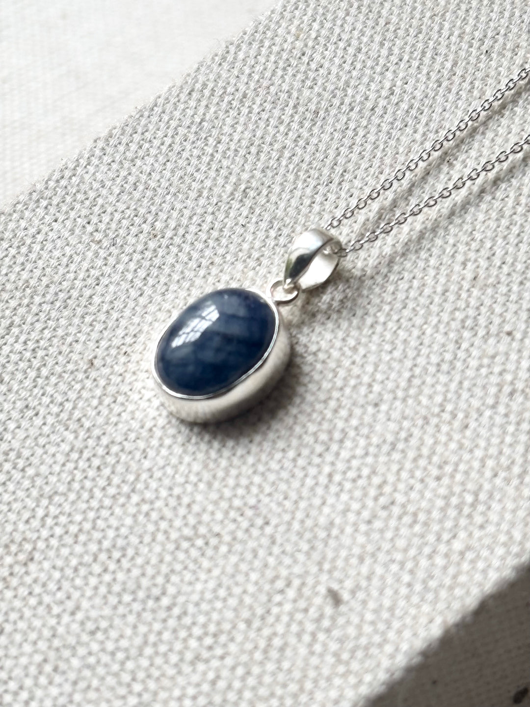 Blue Sapphire Oval Necklace – Sterling Silver
