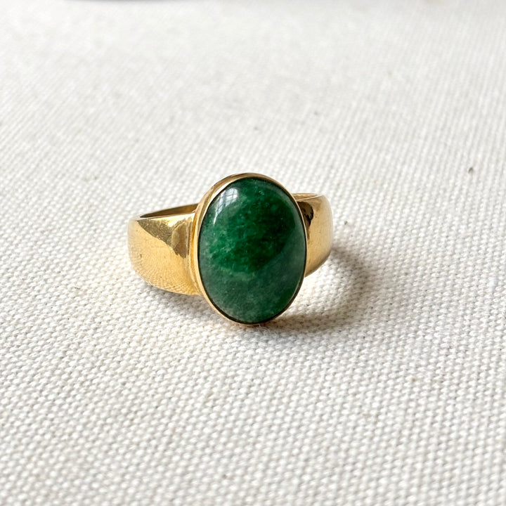Handmade Green Aventurine Panchadhatu Ring – Size S