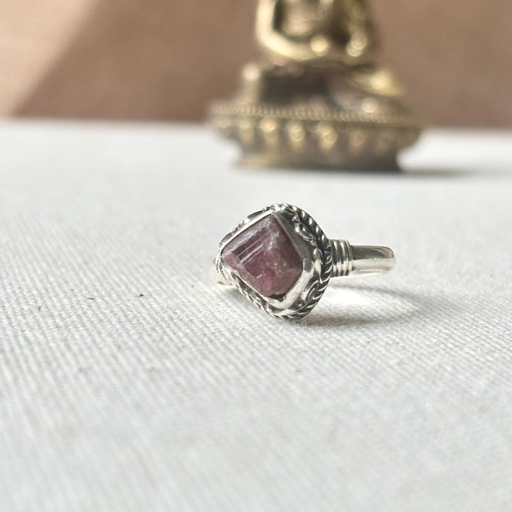 Handmade Raw Garnet Sterling Silver Ring – Size O