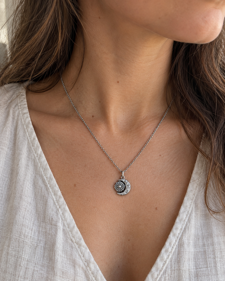 Handmade Solid Sterling Silver Sun & Moon Necklace