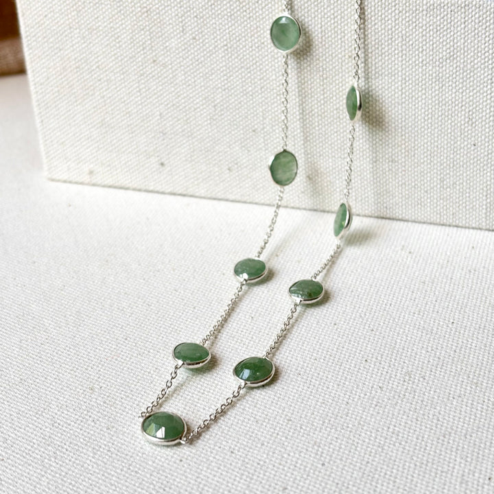 Aquamarine Sterling Silver Station Necklace – 16–18 Inch