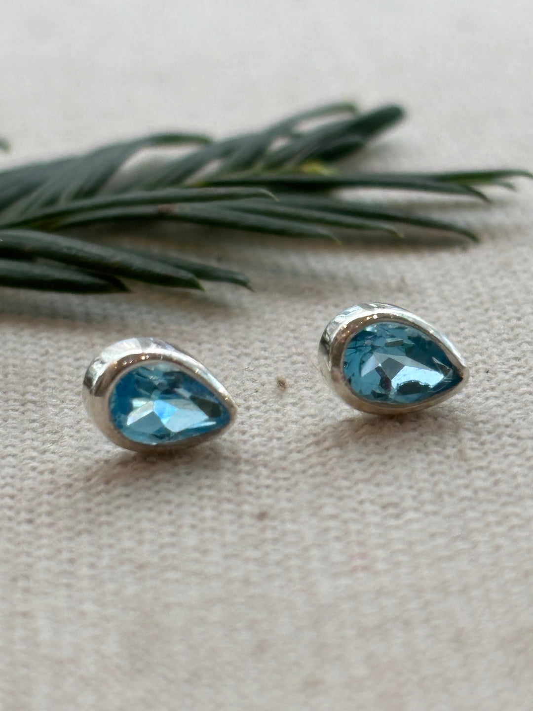 Sterling Silver Blue Topaz Pear Stud Earrings