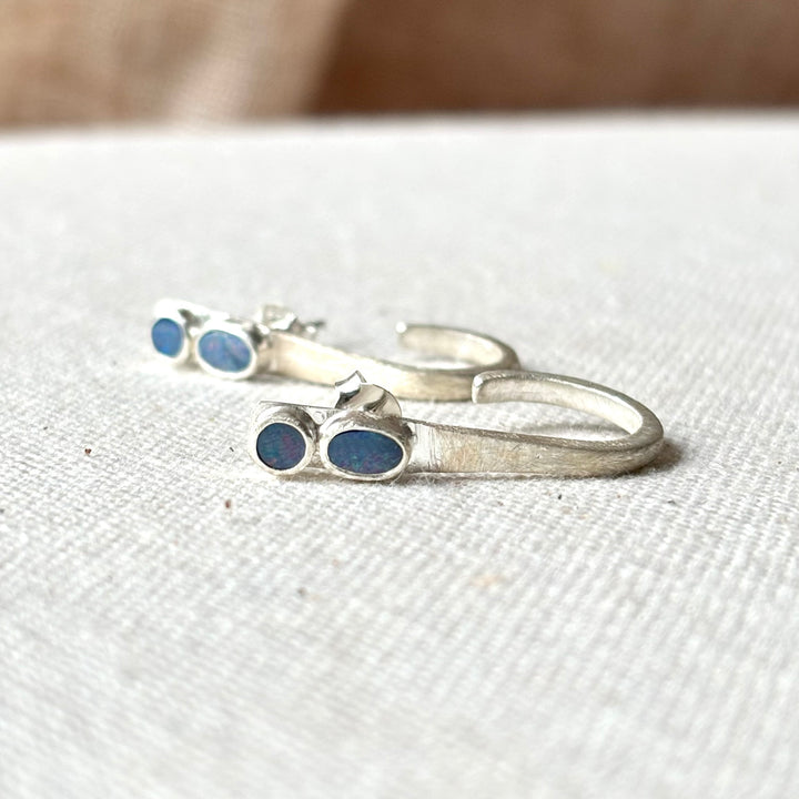 Handmade Opal Silver Open Hoop Stud Earrings