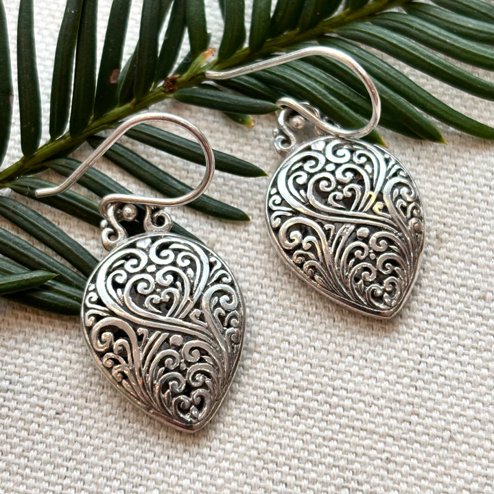 Sterling Silver Filigree Heart Earrings