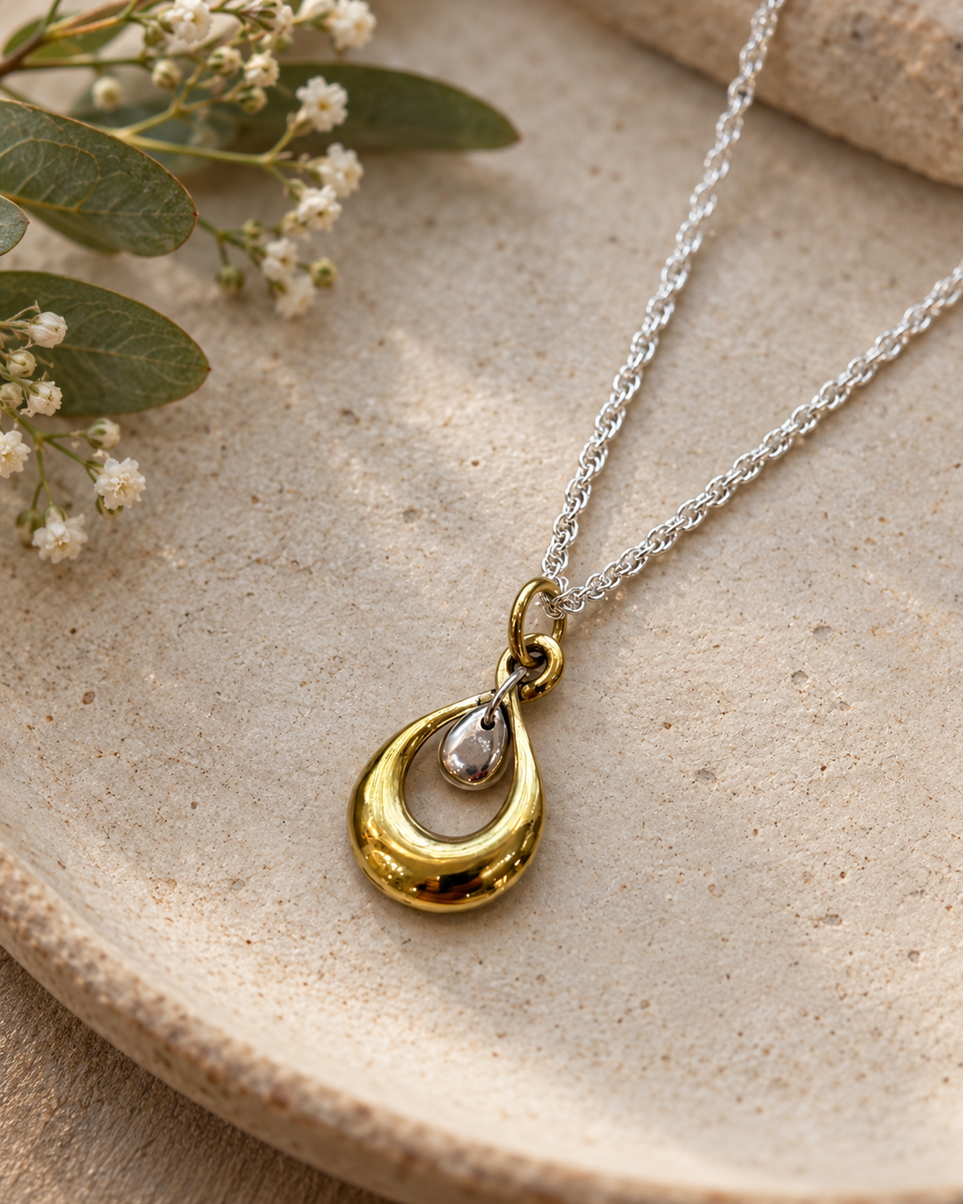 Handmade Brass and Sterling Silver Teardrop Necklace