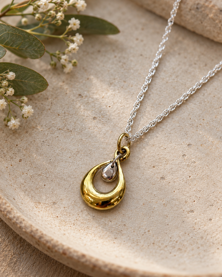 Handmade Brass and Sterling Silver Teardrop Necklace