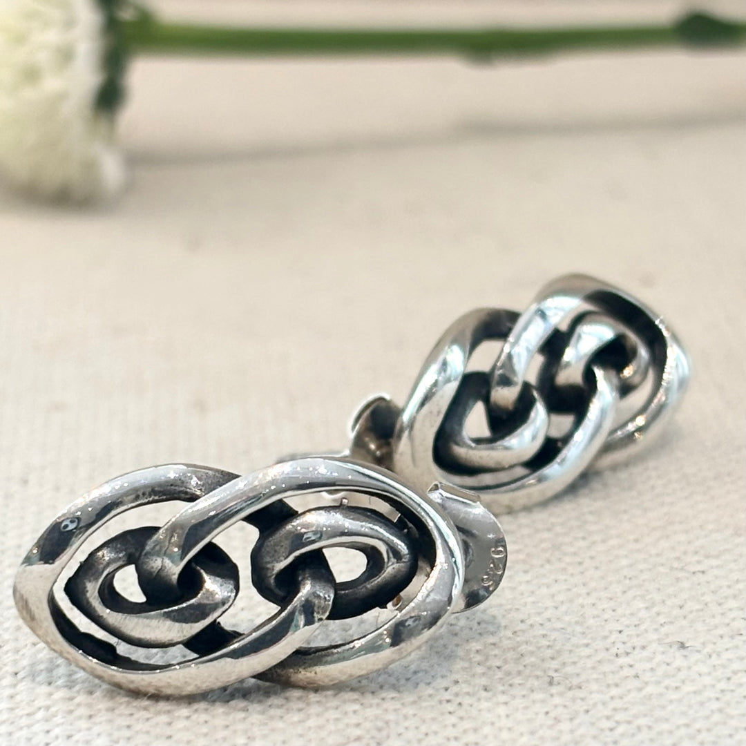 Sterling Silver Double Swirl Stud Earrings 18 x 10 mm