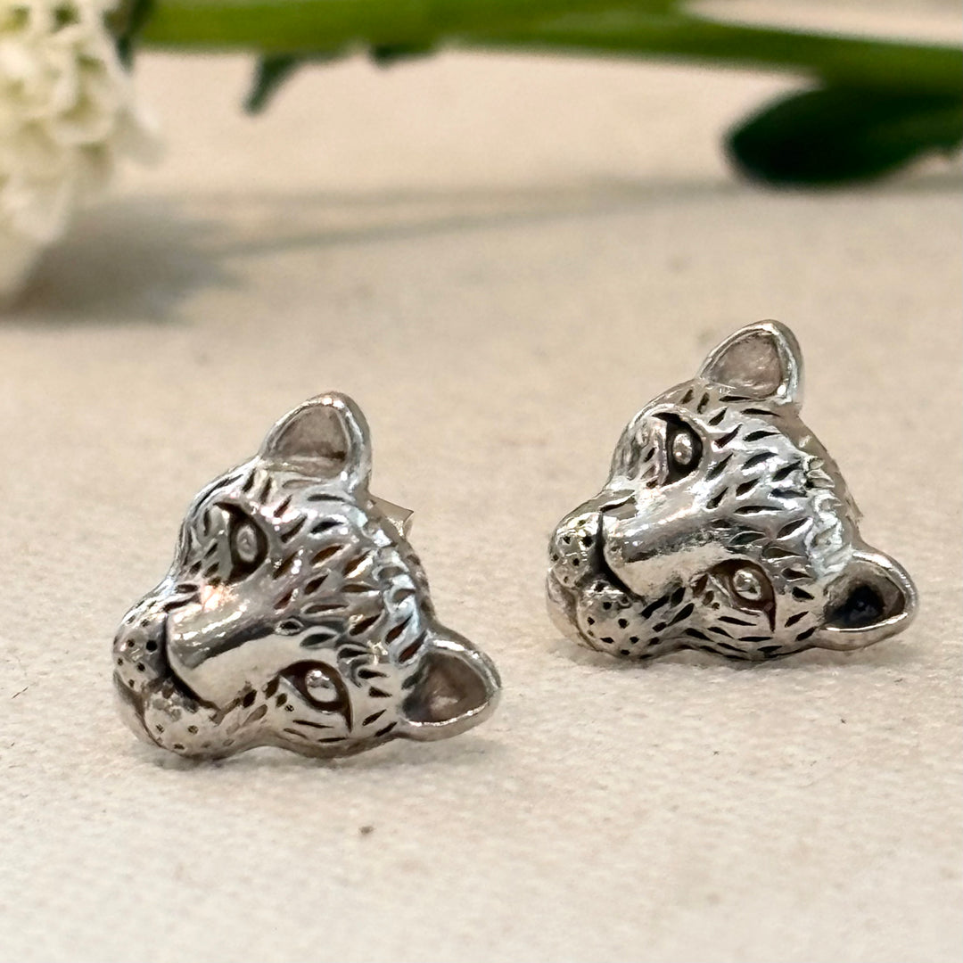 Lion Head Sterling Silver Stud Earrings 10 x 8 mm
