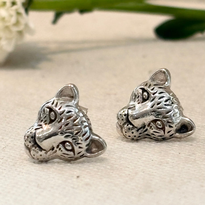 Lion Head Sterling Silver Stud Earrings 10 x 8 mm