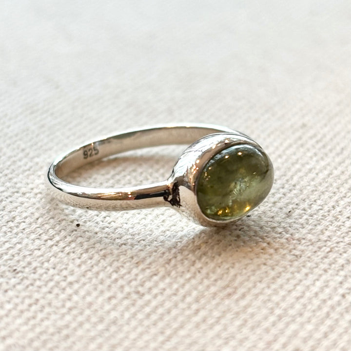 Green Tourmaline Cabochon Ring – Sterling Silver