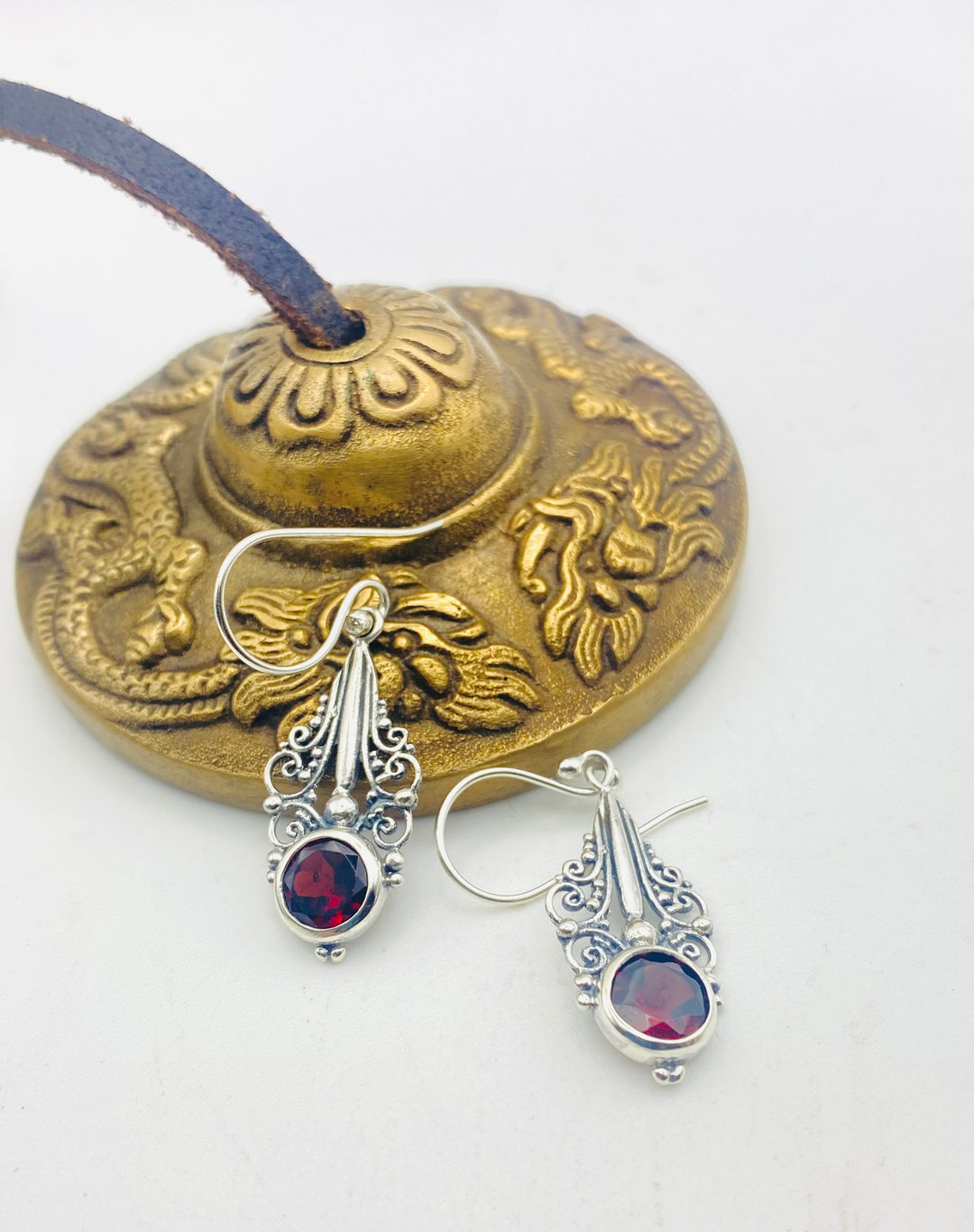Ornate Earrings with Garnet