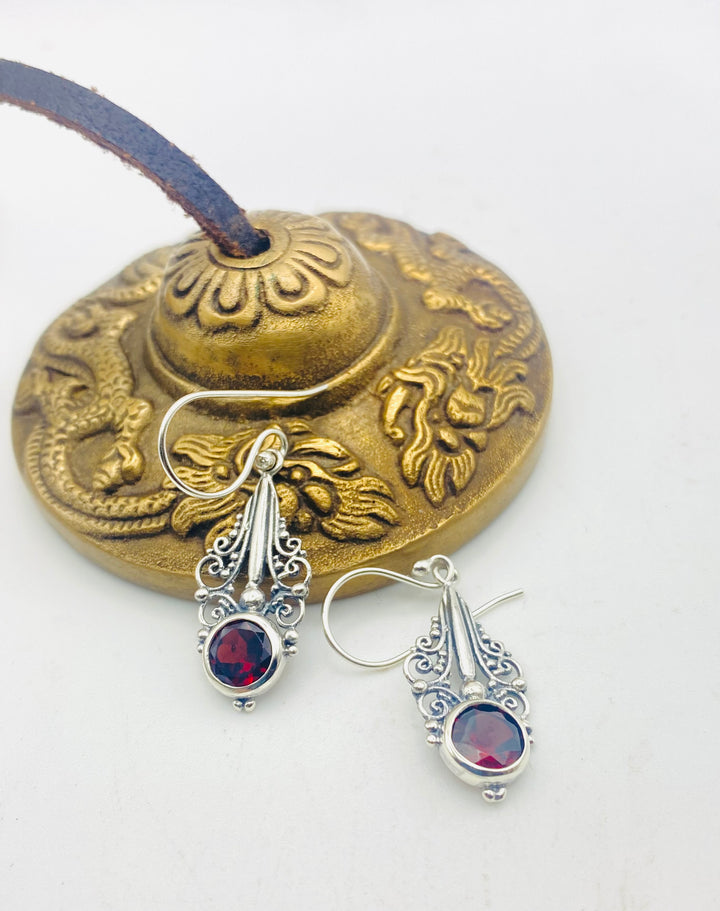 Ornate Earrings with Garnet