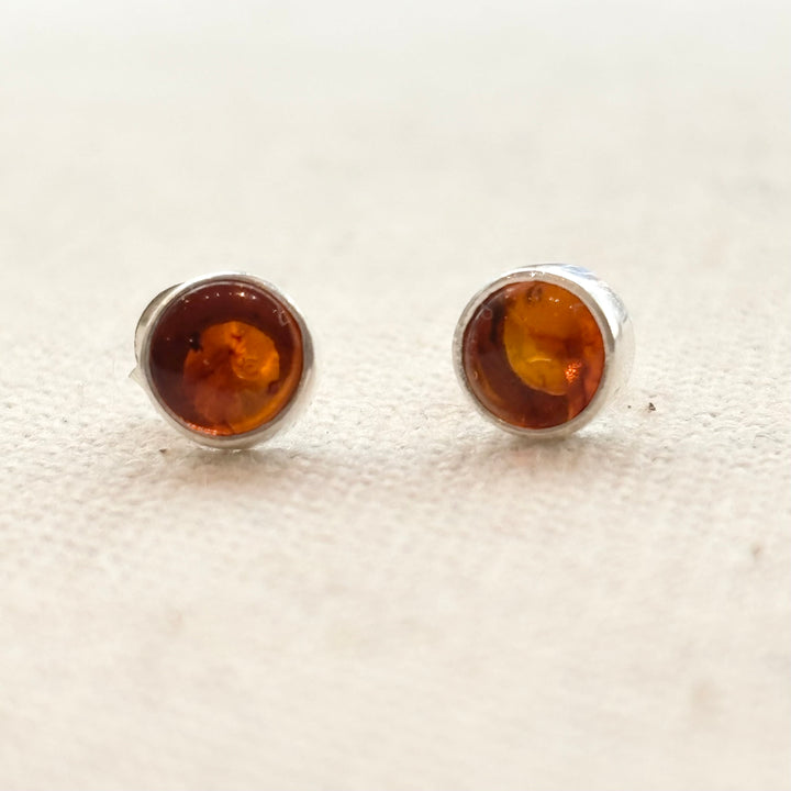 Sterling Silver Amber Stud Earrings