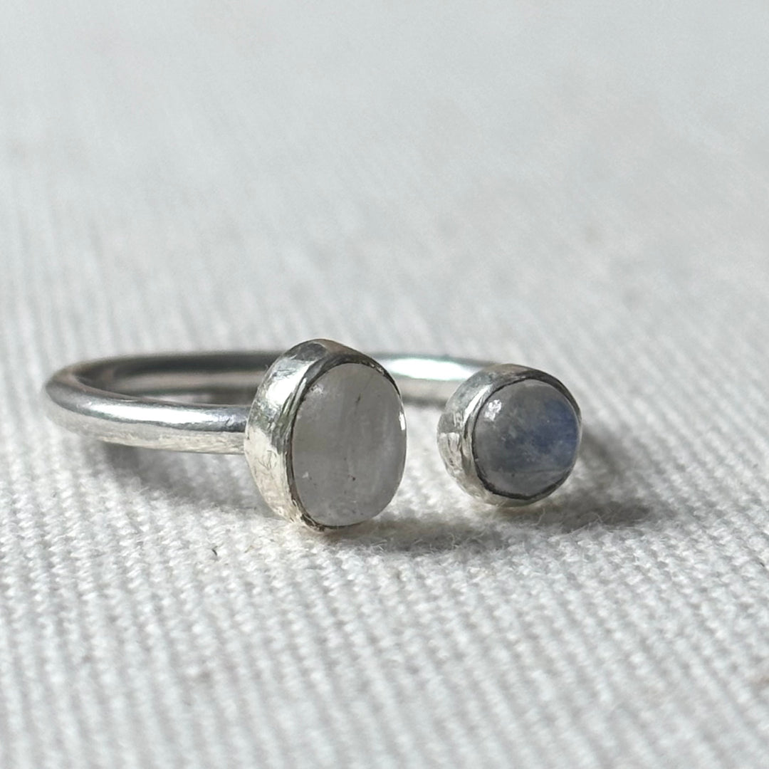 Moonstone Double Stone Sterling Silver Ring – Size M