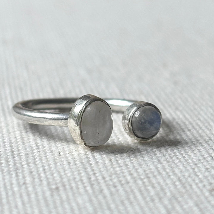Moonstone Double Stone Sterling Silver Ring – Size M