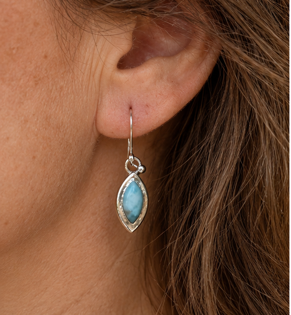 Handmade Larimar & Sterling Silver Marquise Drop Earrings