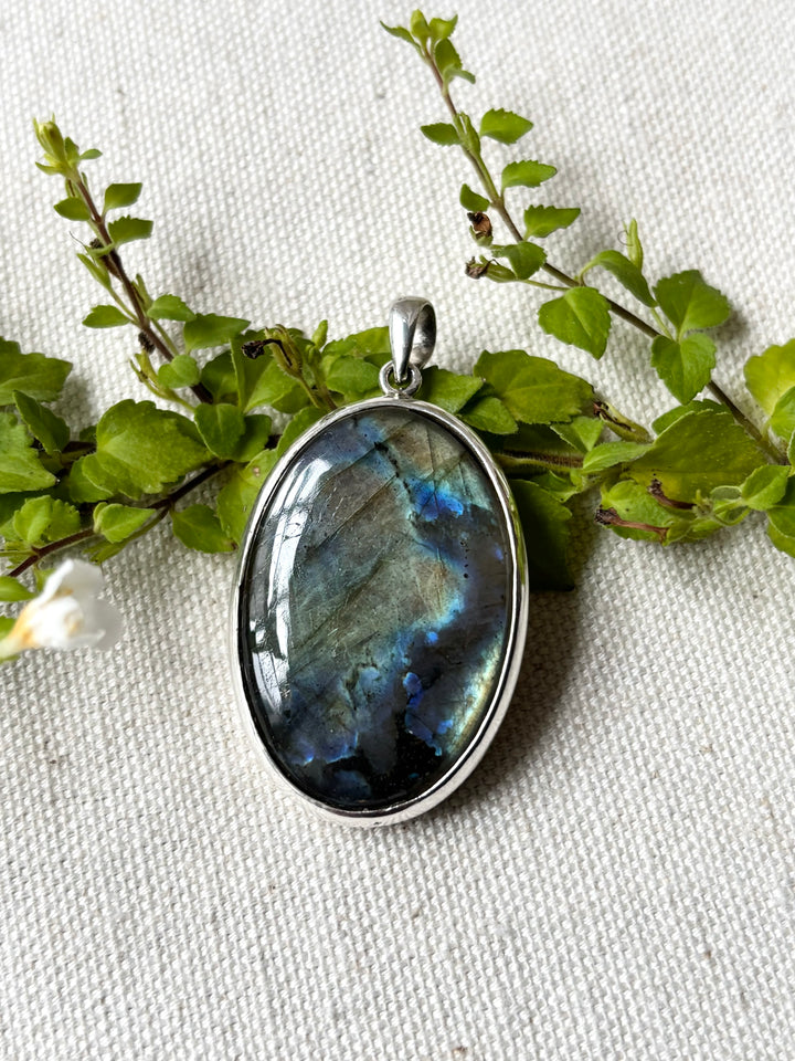 Labradorite Sterling Silver Oval Pendant