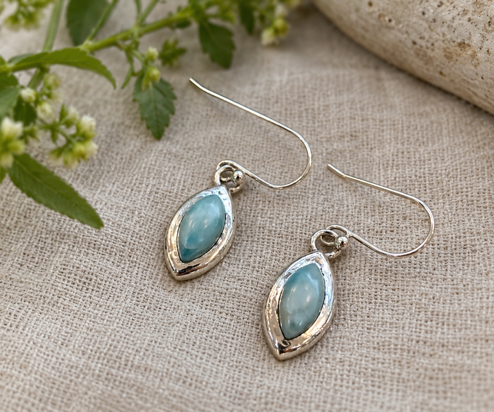 Handmade Larimar & Sterling Silver Marquise Drop Earrings