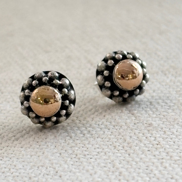 Handmade Gold Dome Floral Stud Earrings – 8mm