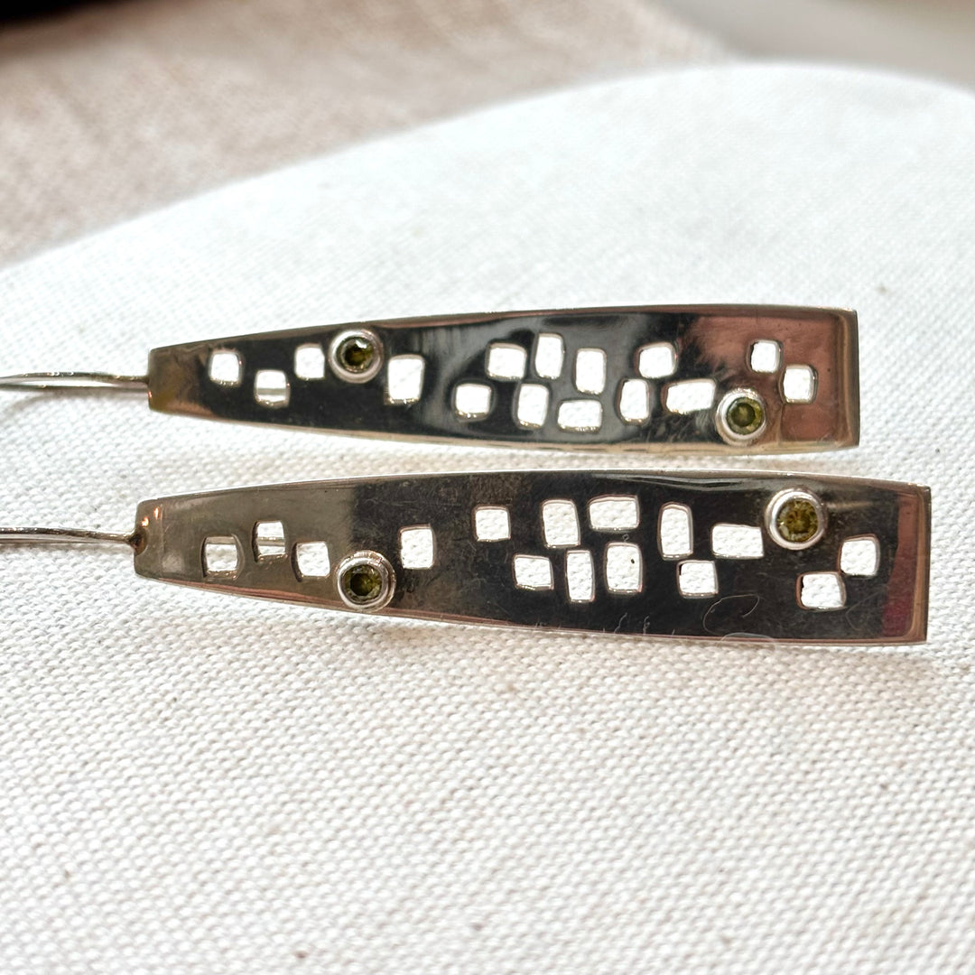 Sterling Silver Peridot Window Drop Earrings