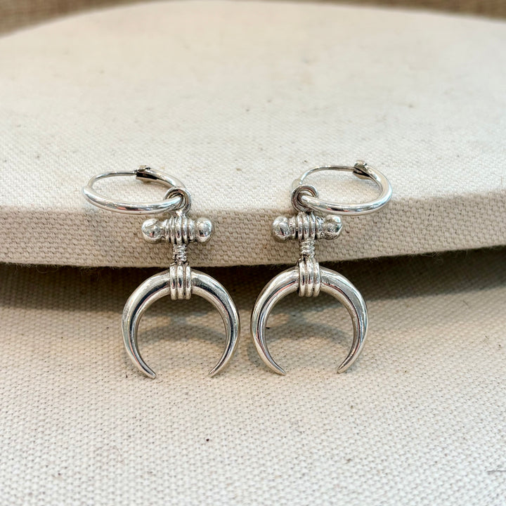 Silver Crescent Charm Hoops