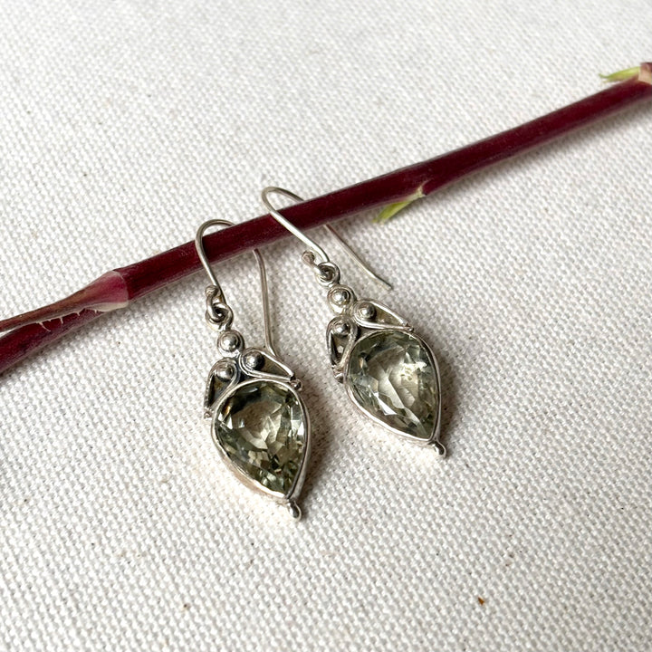 Sterling Silver Green Amethyst Drop Earrings