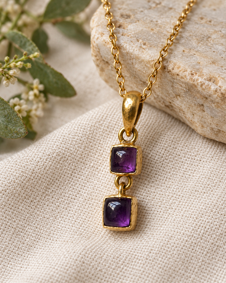 Handmade Two-Stone Amethyst Panchadhatu Necklace