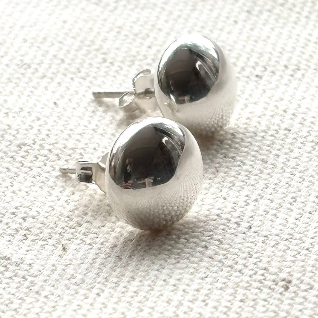 Polished Silver Button Stud Earrings