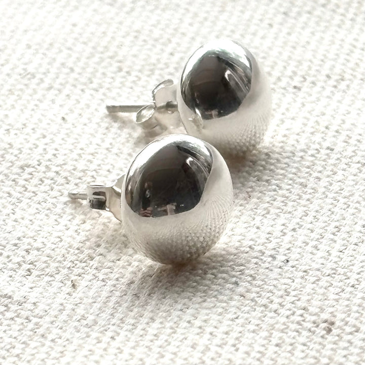 Polished Silver Button Stud Earrings